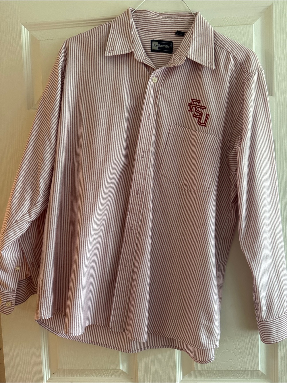 Men's Striped Maroon and White Dress Shirt with Chest Logo